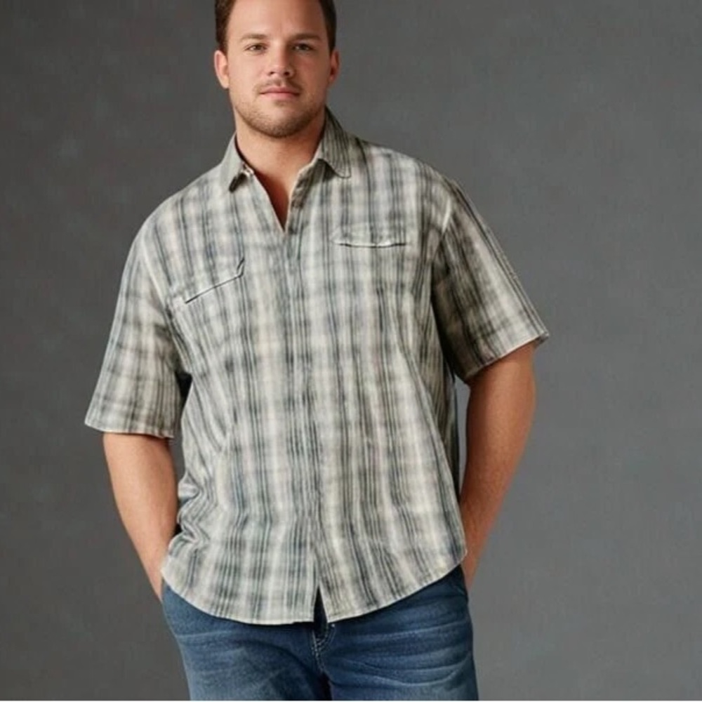 RedHead Shirt Men's Olive Green Plaid Size 3-XL Button Up 2 Pockets Work Wear